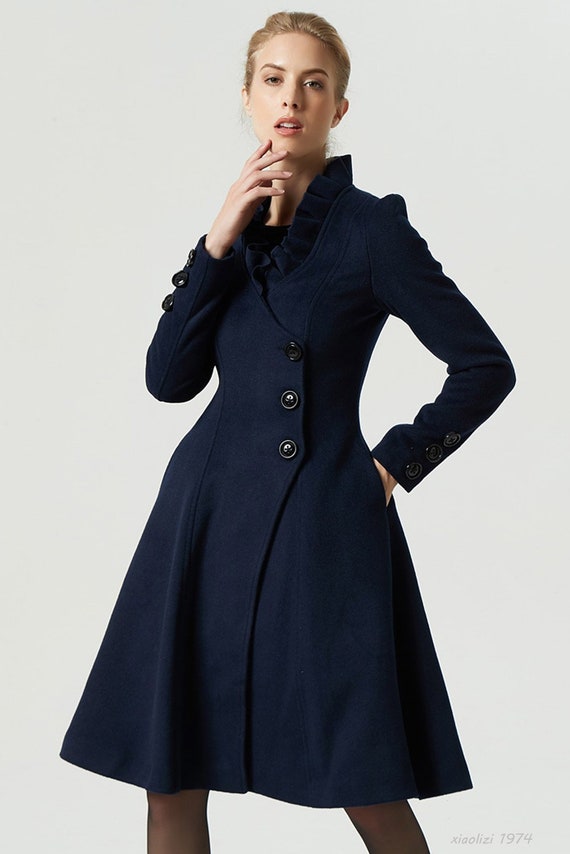 asymmetrical navy blue wool coat 1974# asymmetrical navy blue wool coat 1974#