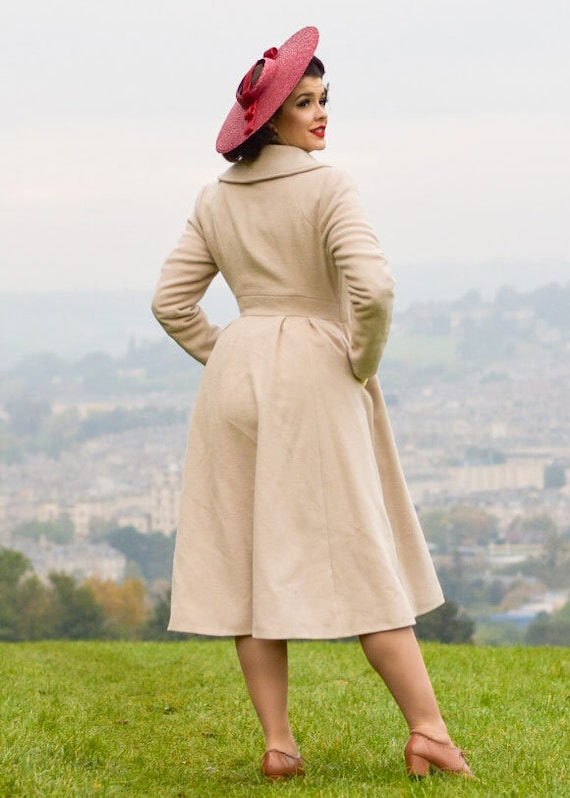 Vintage 50s Winter Beige Wool Princess Coat 3254 Vintage 50s Winter Beige Wool Princess Coat 3254