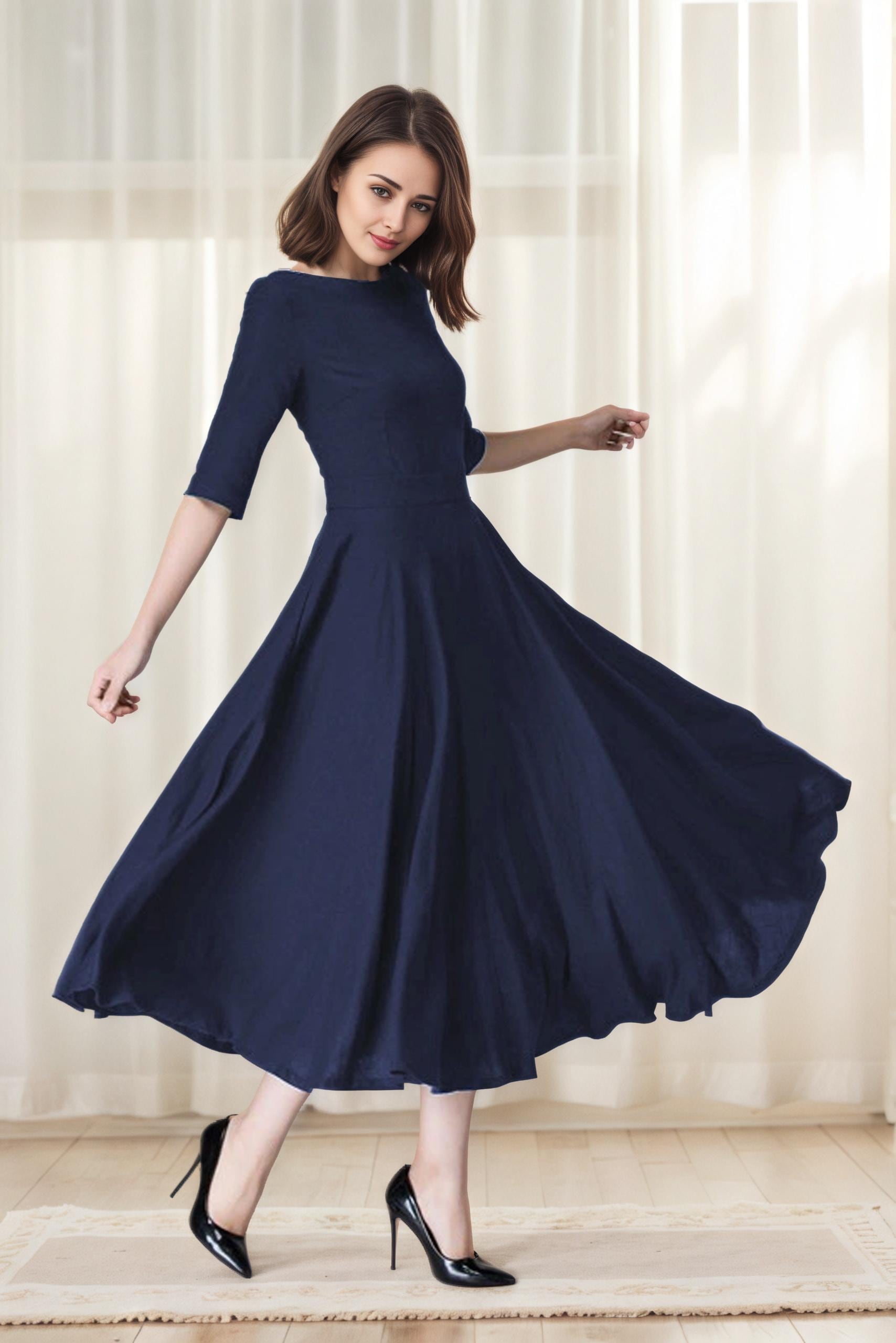 navy dress midi Sea NY - Imogen Midi Dress - Navy