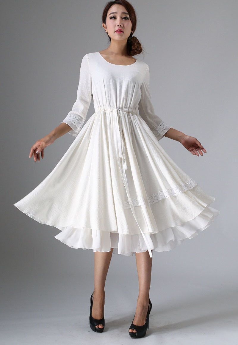 White dress little white dress tea length dress midi dress | Etsy