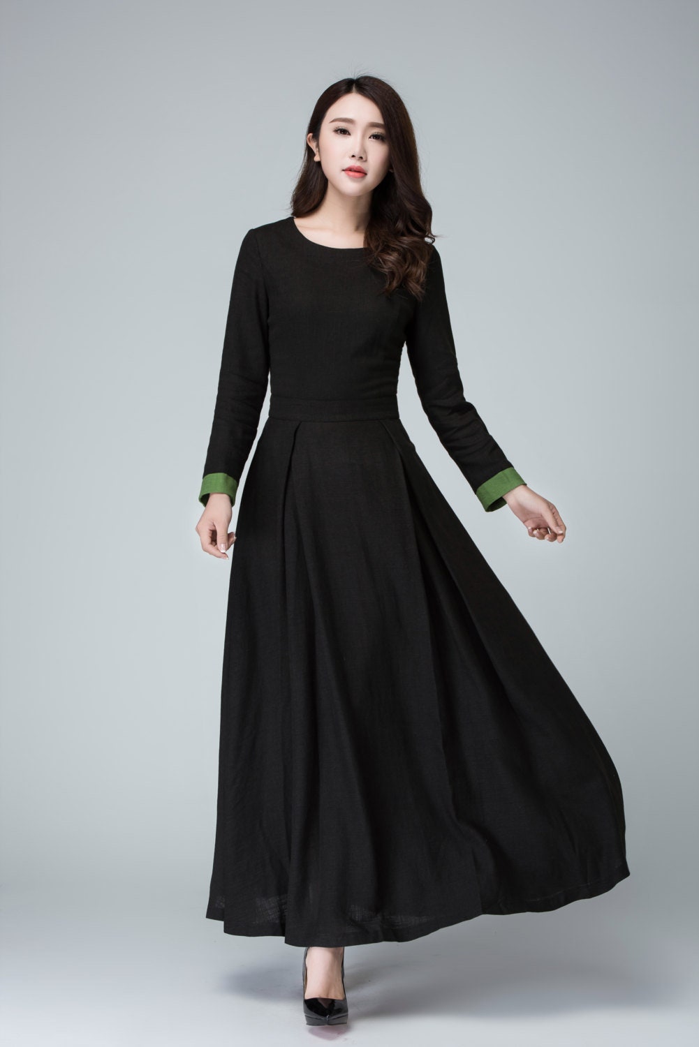 Black dress long sleeve dress prom dress linen dress maxi Etsy