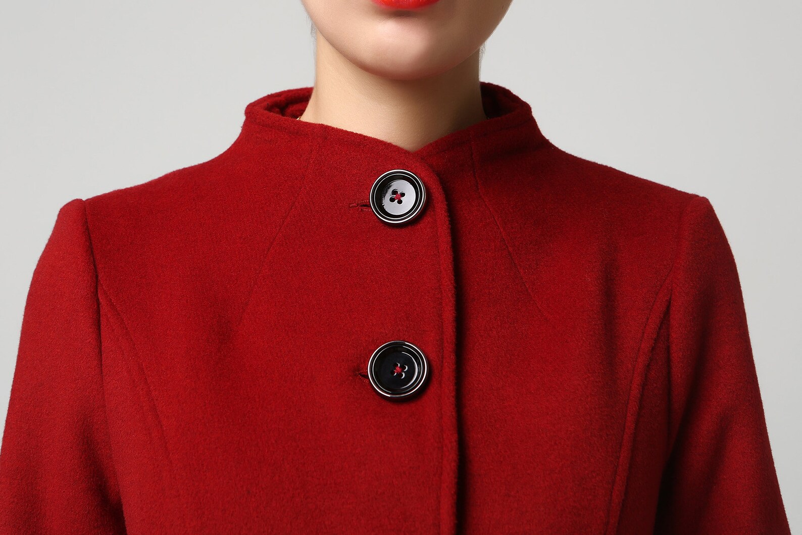 Dark Red Coat Stand up Collar Wool Coat Winter Coat for Etsy