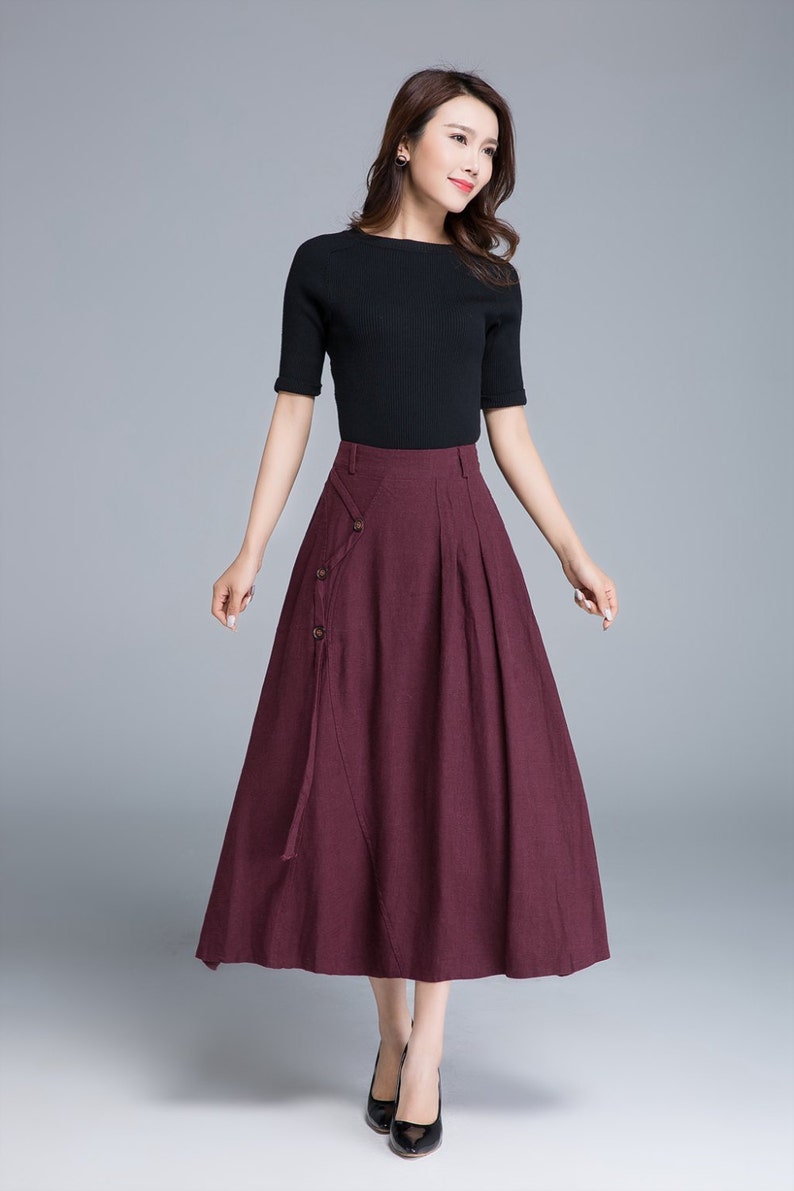 Pleated skirt linen skirt button skirt fashion clothing | Etsy