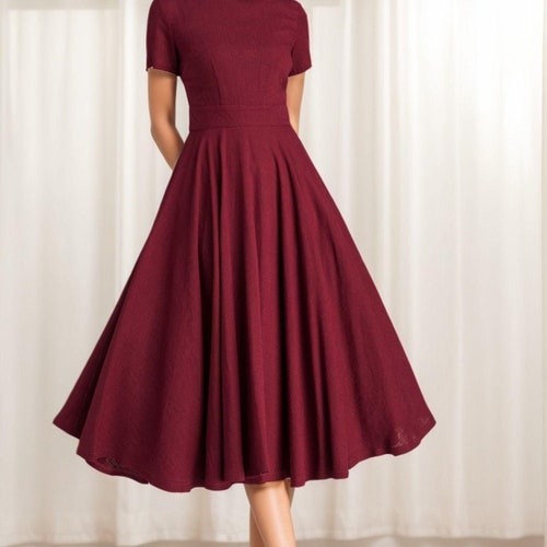 fit and flare midi party wear dress for women Sleeveless Mikado Fit And Flare Midi Dress With V-Back In Luxe Plum
