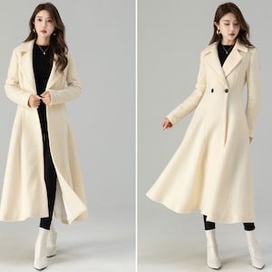 Off white wedding long wool winter coat 4559 Off white wedding long wool winter coat 4559