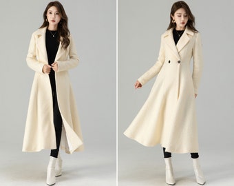 Off white wedding long wool winter coat 4559 Off white wedding long wool winter coat 4559