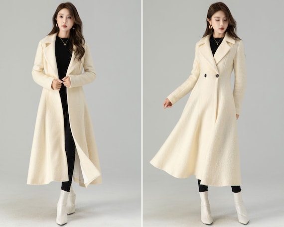 Off white wedding long wool winter coat 4559 Off white wedding long wool winter coat 4559