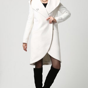 Wrap coat, wool coat, white coat, hooded coat, winter coat, short coat, womens coats, casual coat, mod clothing, custom made 1119 image 2