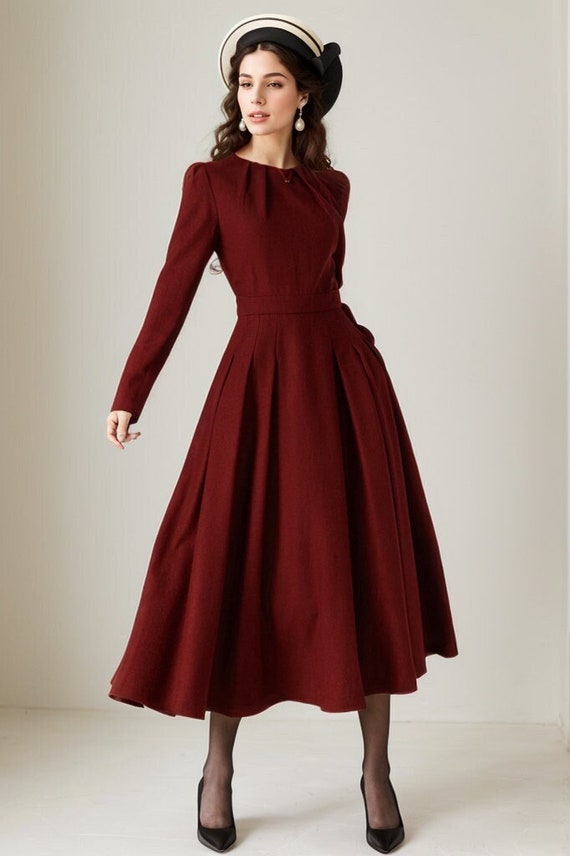 Burgundy wool dress hotsell