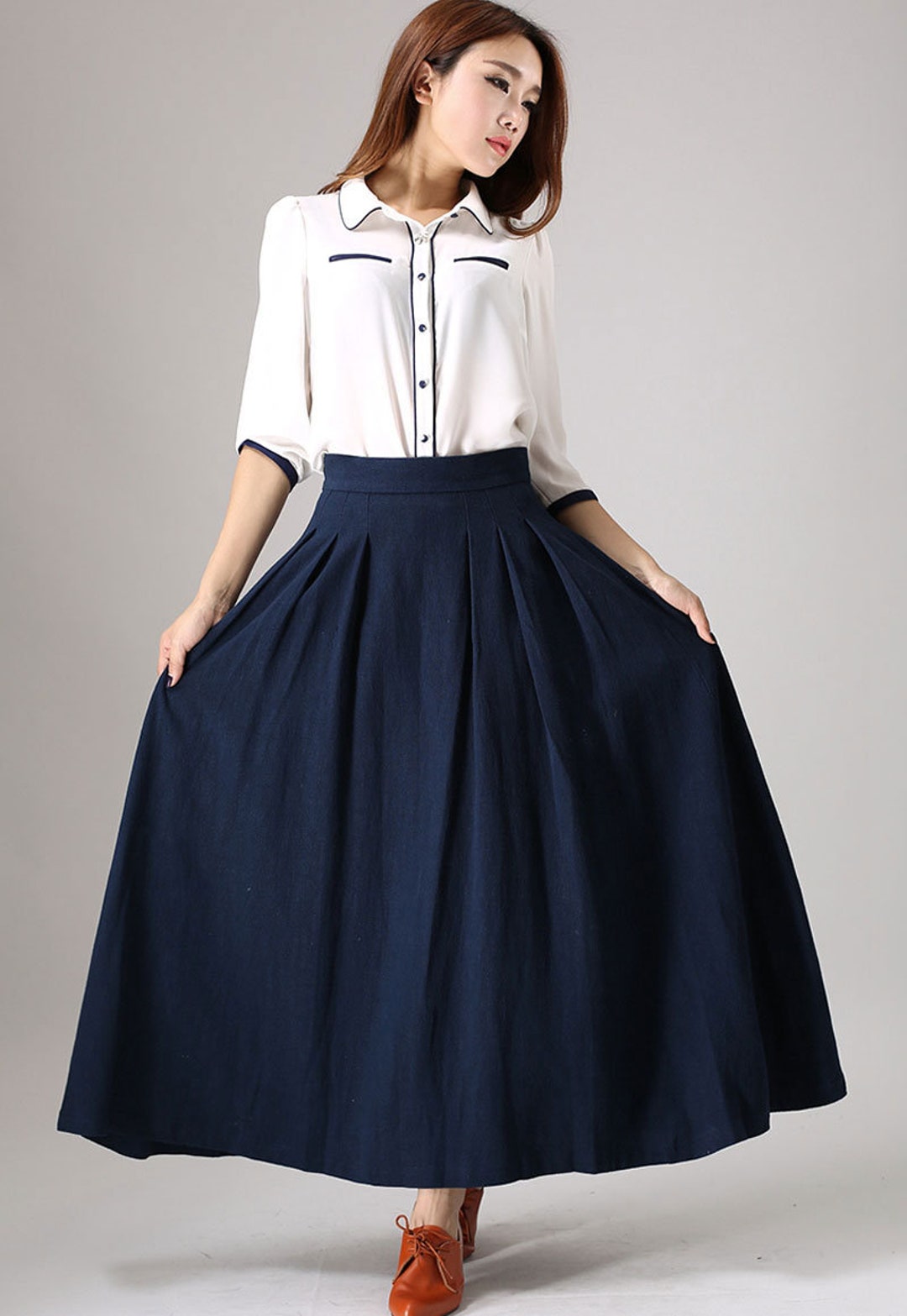 Pleat Linen Maxi Skirt