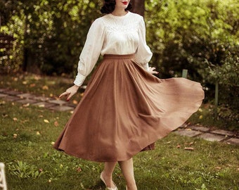 Wool skirt, Brown Wool Circle skirt, Long Wool skirt, 1950s skirt, High waisted skirt, Swing full skirt with pocket, Autumn skirt 2388#