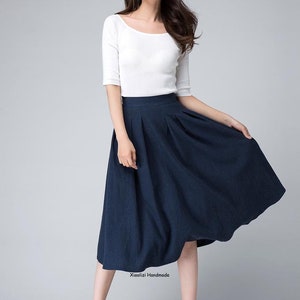 High Waist A Line pleated midi skirt, Women's swing vintage skirt with pockets, Linen midi skirt, Xiaolizi 1500 image 7