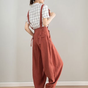 Red Suspender linen Pants, Womens Baggy Linen Pants, Spring Summer Linen Pants, Vintage Inspired Long Pants, Custom Pants, Xiaolizi 4212 image 6