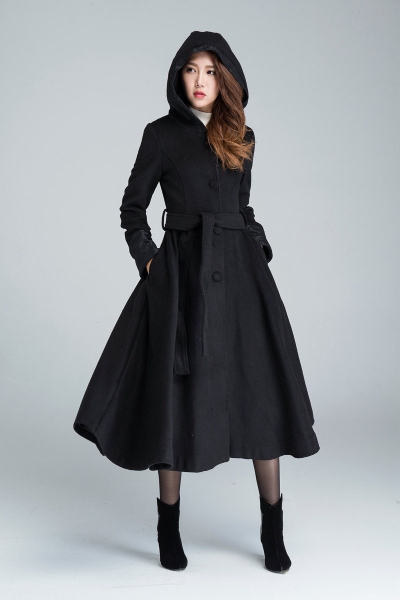 black midi wool coat