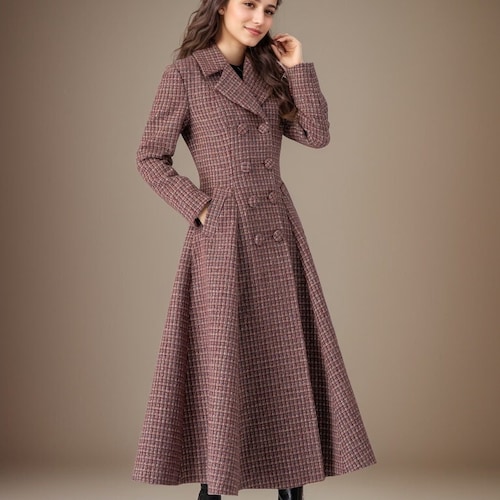 Plaid Long Wool Coat, Vintage Inspired Wool Coat, Winter Coat