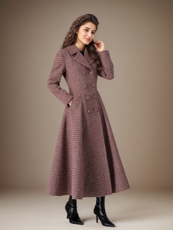 ジャケット・アウター epine volume wool tailored coat Plaid Long Wool Coat, Vintage Inspired Wool Coat, Winter
