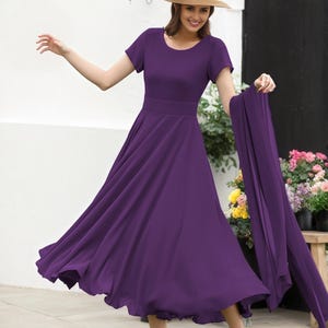 Eco-Friendly Bridesmaid Dress, Purple Long Chiffon Dress for Women, Long Flowy Swing Midi Dress, Fit and Flare dress, handmade Dress 2720
