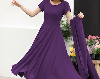 Eco-friendly Bridesmaid Dress, Purple Long Chiffon Dress for Women, Long  Flowy Swing Midi Dress, Fit and Flare Dress, Handmade Dress 2720 - Etsy