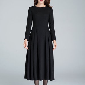 Long black dress, wool dress, winter dress, long women dresses, pleated dress, handmade dress, ladies dresses, long sleeve dress 1614 image 5