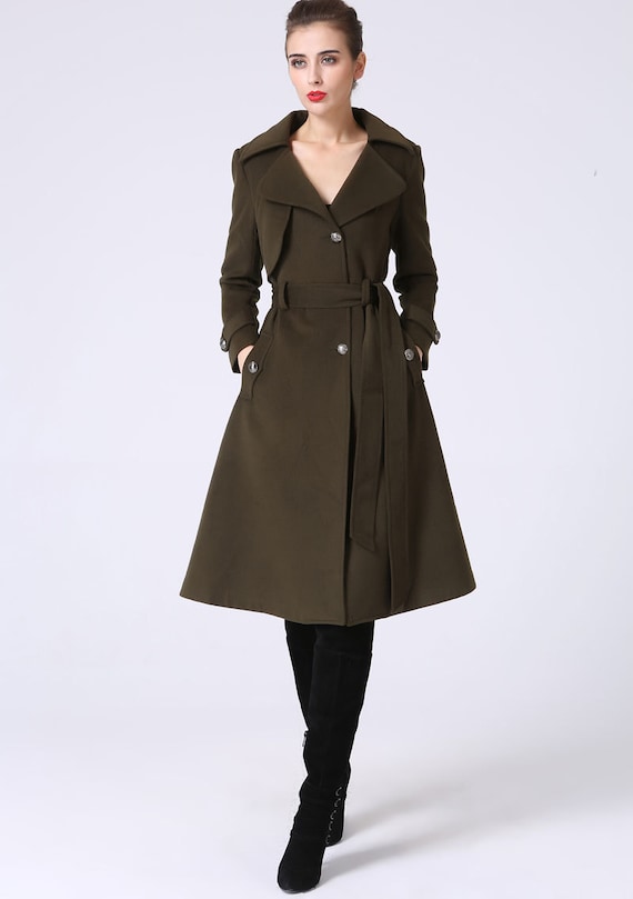 Wool Trench coat, military coat, Army green coat, winter coat women, wool coat, asymmetrical coat, buttoned coat, coat with pockets 1053# Wool Trench coat, military coat, Army green coat, winter coat women, wool coat, asymmetrical coat, buttoned coat, coat with pockets 1053#