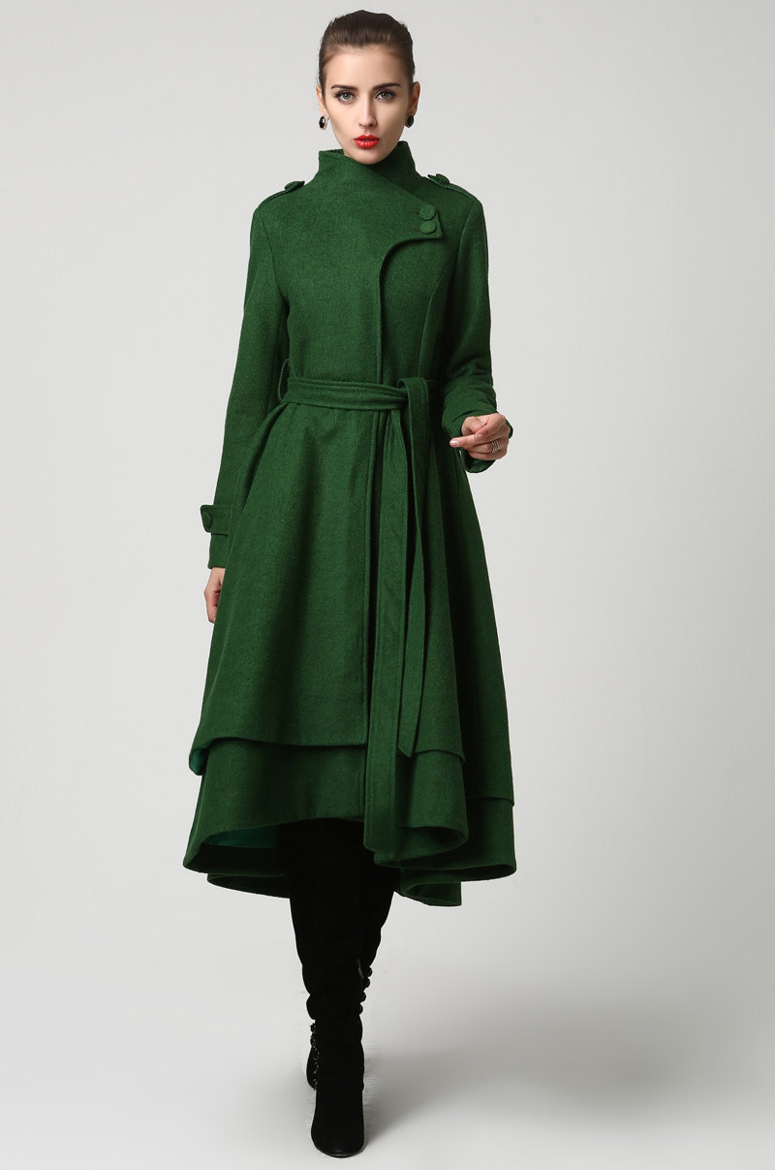 Long Wool coat Wool coat women Green wool coat Asymmetrical Etsy