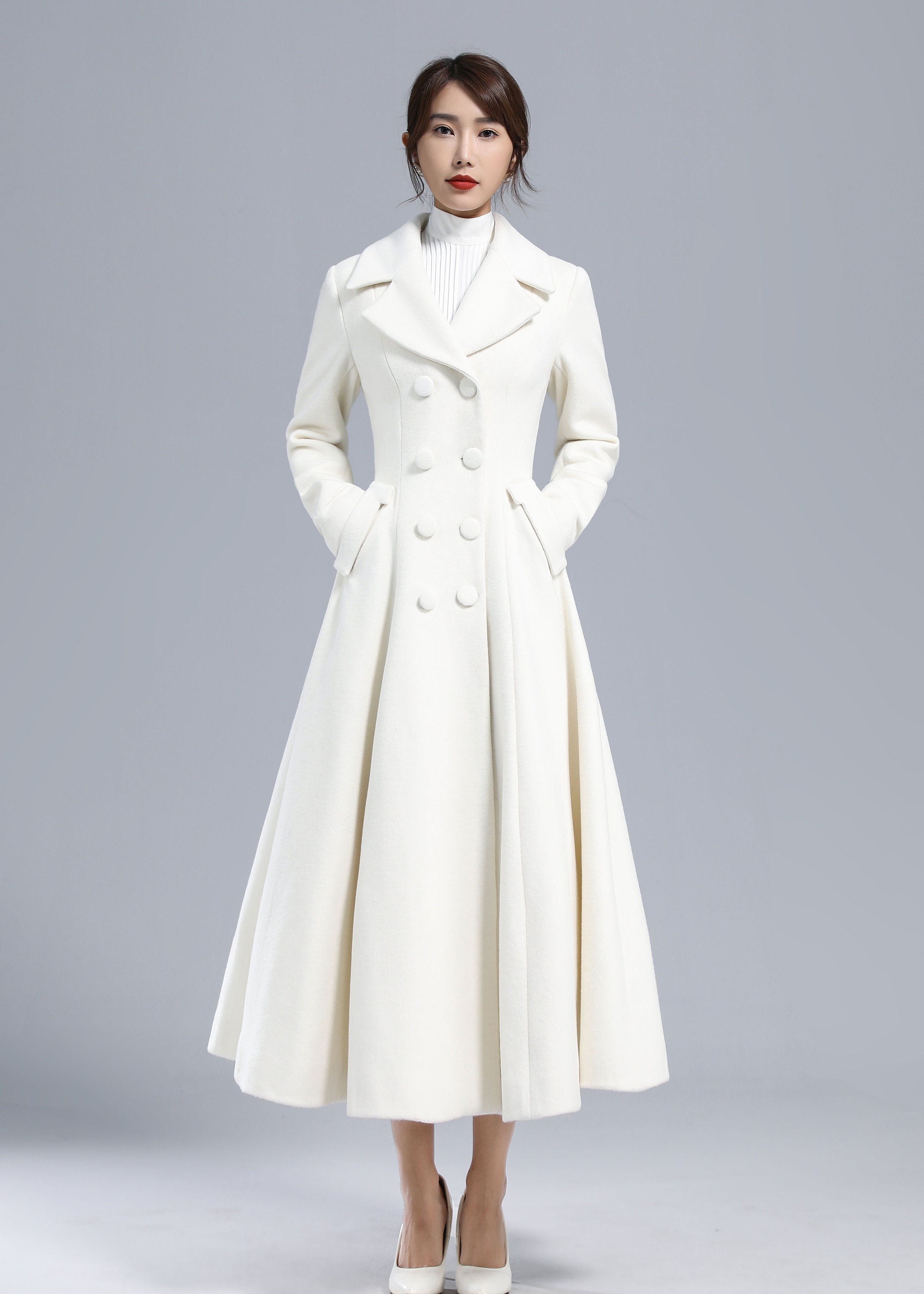 White Long Wool Coat Winter Wedding Coat Retro Fitted Coat Etsy UK