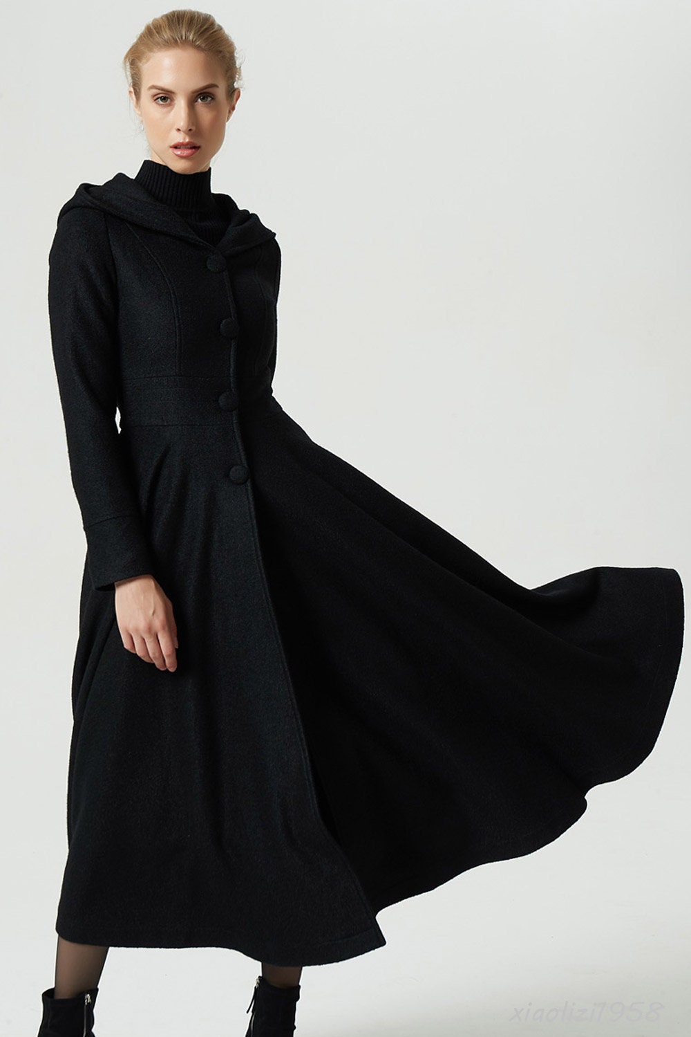 Long wool coat maxi coat black coat dress coat hooded Etsy