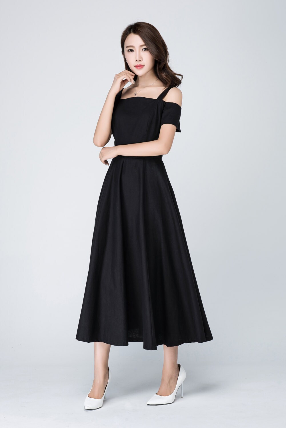 Vintage Off shoulder Maxi dress Black dress 50s dress fit | Etsy