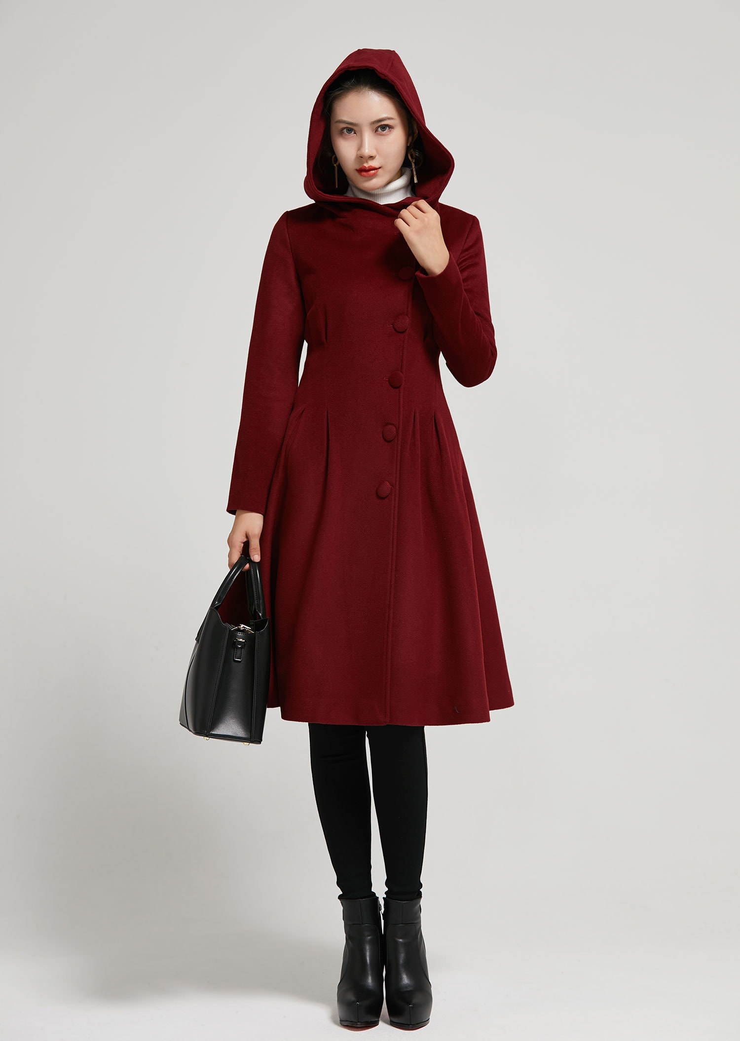 Winter coat women wine red hooded coat wool winter coat Etsy