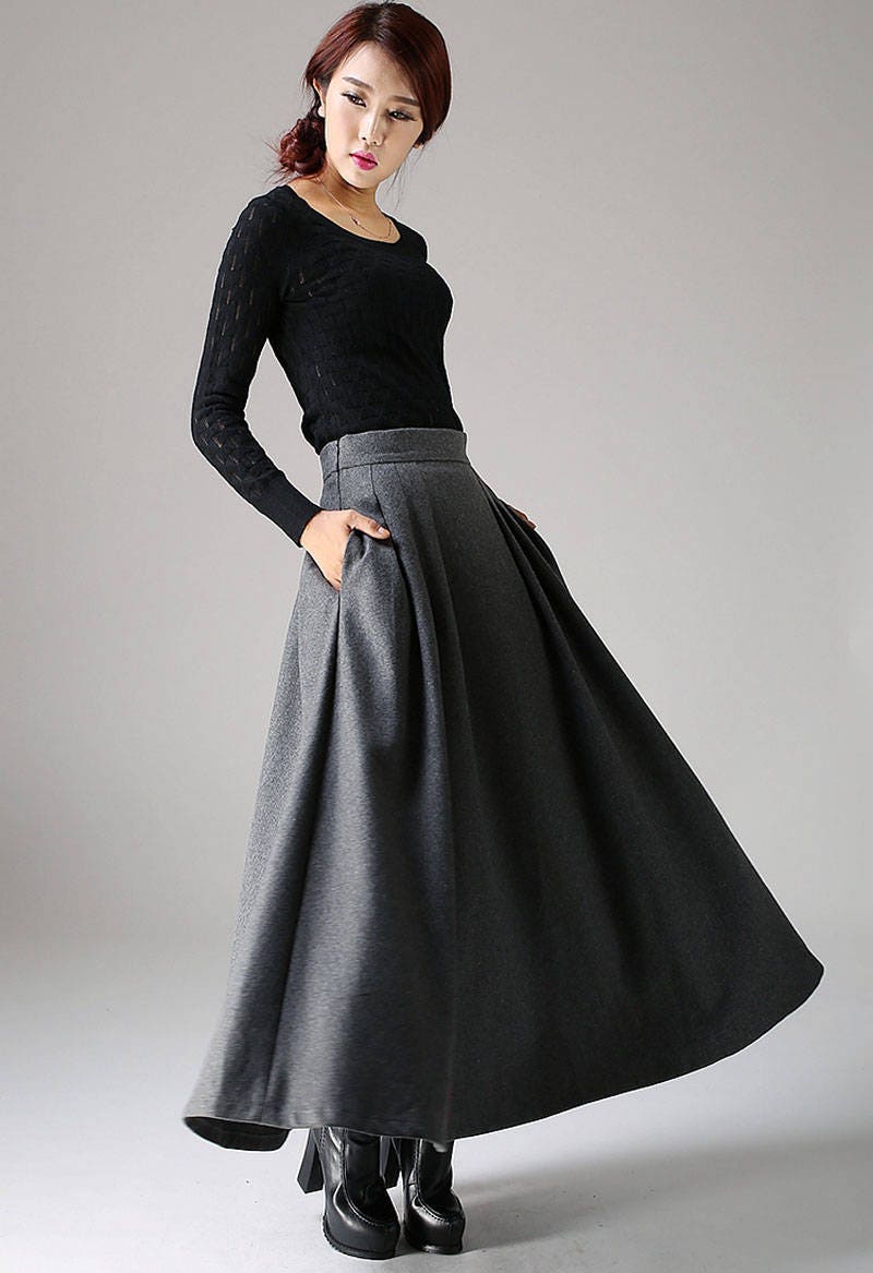 Wool skirt a line skirt gray wool skirt winter skirt long | Etsy