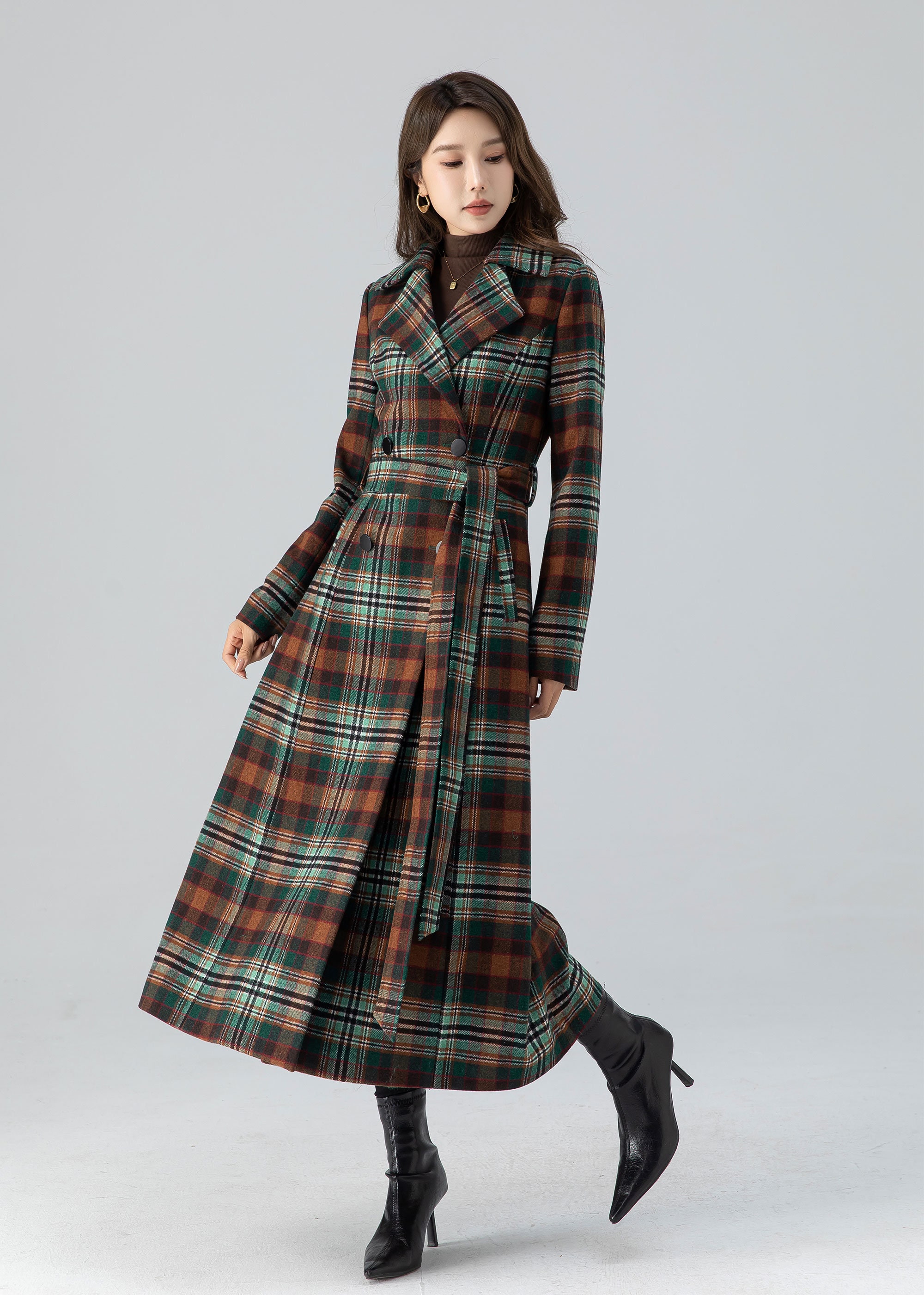 Plaid Wool Coat Winter Coat Women Vintage Inspired Long Wool Coat Wool Coat Women Fit and Flare Coat Princess Coat Xiaolizi 4785