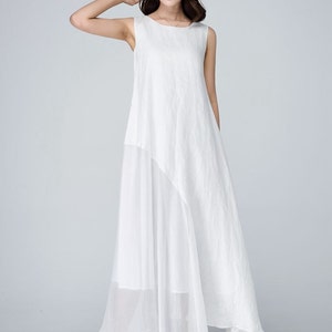 White dress, Plus size dress, Sleeveless dress, Linen dress, Chiffon dress, Women dress, Casual dress, Summer dress, Maternity dress 1577 image 2