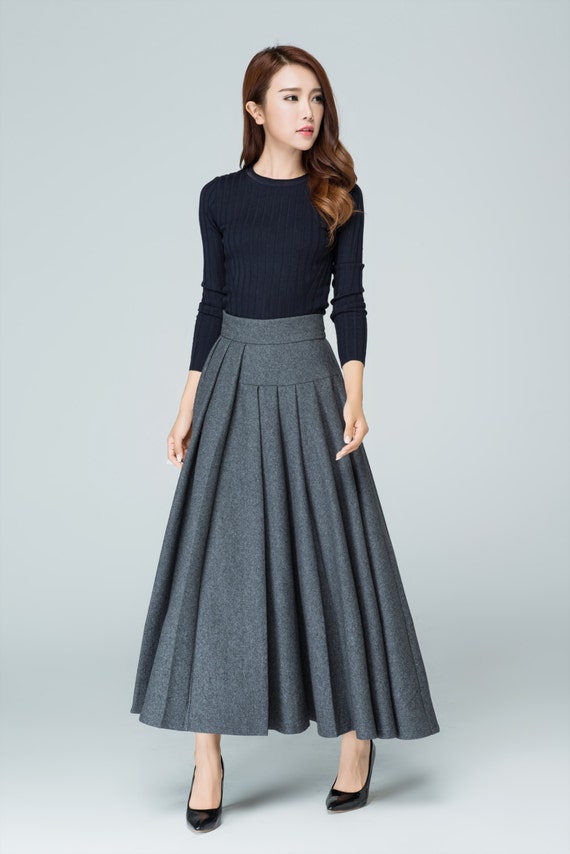 Wool Skirt, Maxi Skirt, Autumn Winter Skirt, Gray Wool Skirt, Long