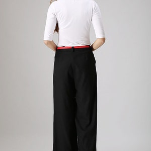 Black linen pants outfit summer casual street styles, Women's Wide leg linen pants with pockets, Long linen palazzo pants 0873 image 6