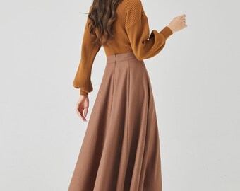 ★ rolarola★ WOOL BLENDED PLEATS SKIRT BROWN 5007370691 Amazon.com: A Line Skirt Women Fall Winter Pockets Black