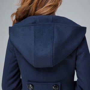 Asymmetrische jas, Hooded jas, wollen jas, winterjas vrouwen, minimalistische jas, marine jas, herfst winter bovenkleding, Handgemaakte jas 1842 afbeelding 7