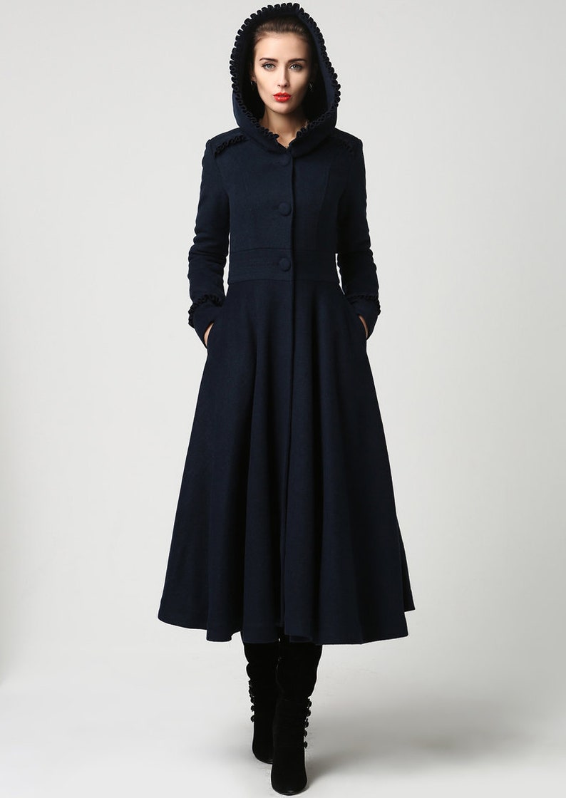 ruffle coat gray coat hooded coat womens coat Coat dress wool coat Made to order trench coat handmade coat 1369# long coat