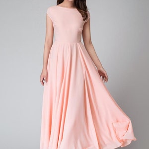 Keyhole Neckline Open Back Chiffon Maxi Dress Peach Plus Size