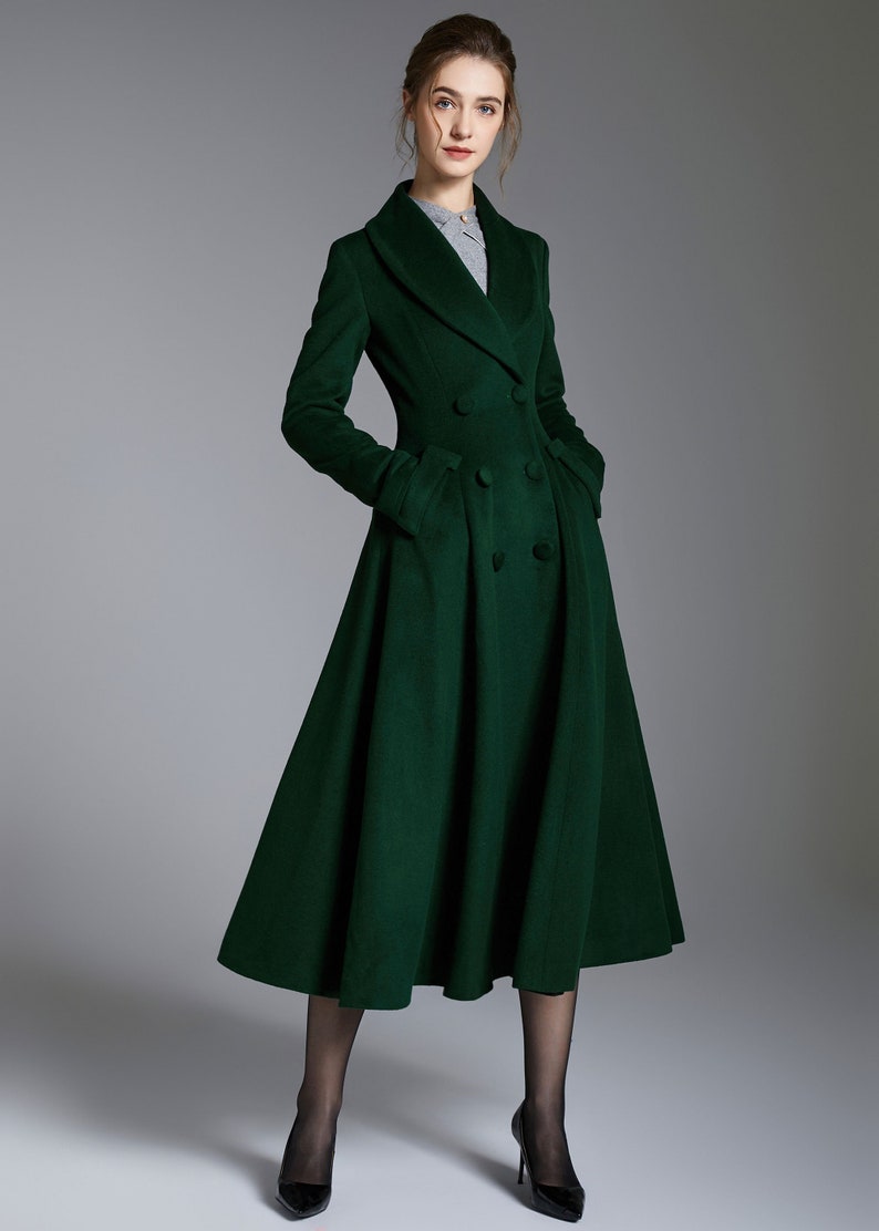 Green Long Wool Coat, Wool Princess Coat, Wool Coat Women, Winter Coat Women, A-Line swing Wool Coat, Warm Wool Coat, Handmade Coat 3881 image 3