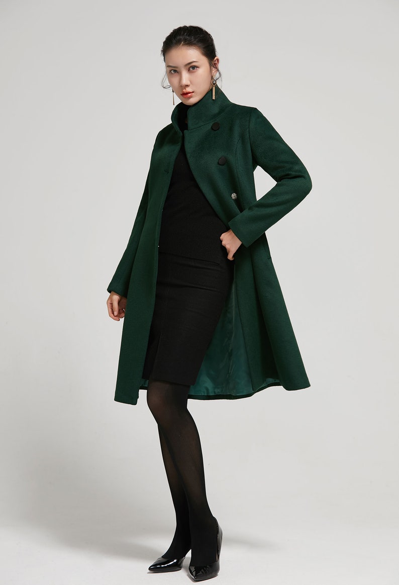 Emerald Green coat, Vintage Inspired Classic Wool Coat, Winter coat women, wool coat Women, Long sleeve coat, A Line wool coat 2313 image 4