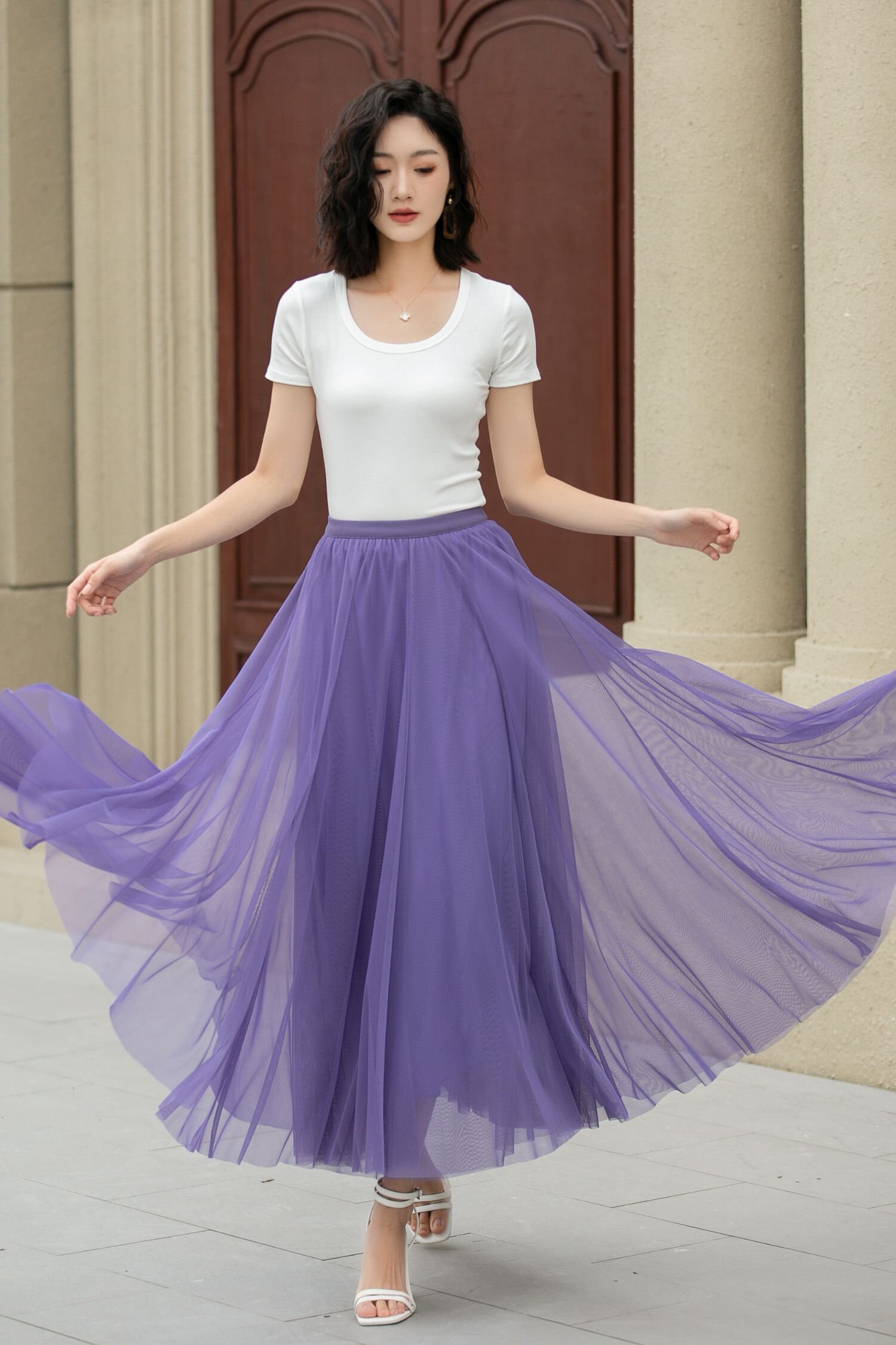 【関税＆送料込み】Givenchy Tulle Midi Skirt Chiffon Skirt, Boho Tulle Midi Skirt, Purple Beach Tulle