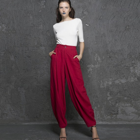 Red linen pants maxi pants women pants 1336# Red linen pants maxi pants women pants 1336#