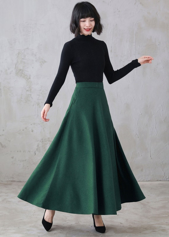 Black Wool Maxi Skirt For winter 0721# Black Wool Maxi Skirt For winter 0721#