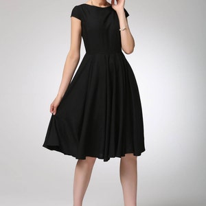 Little Black Dress, Knee Length Swing Dress, Cap Sleeve Modest Party ...