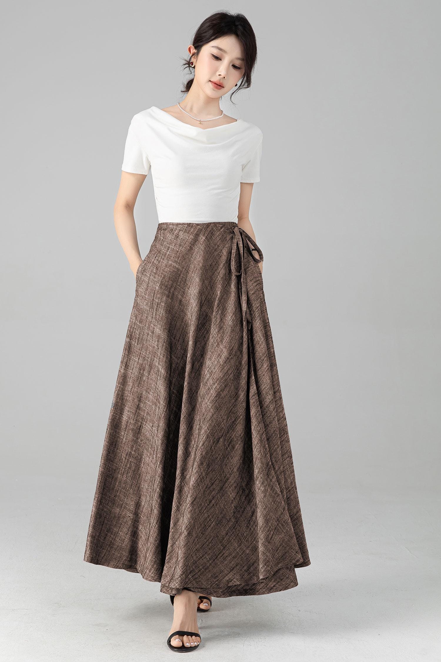 Linen Wrap Skirt, Grey Swing Maxi Linen Skirt, Summer Spring