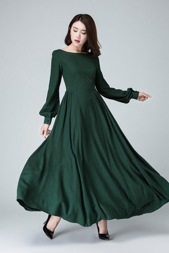 long sleeve green maxi dress