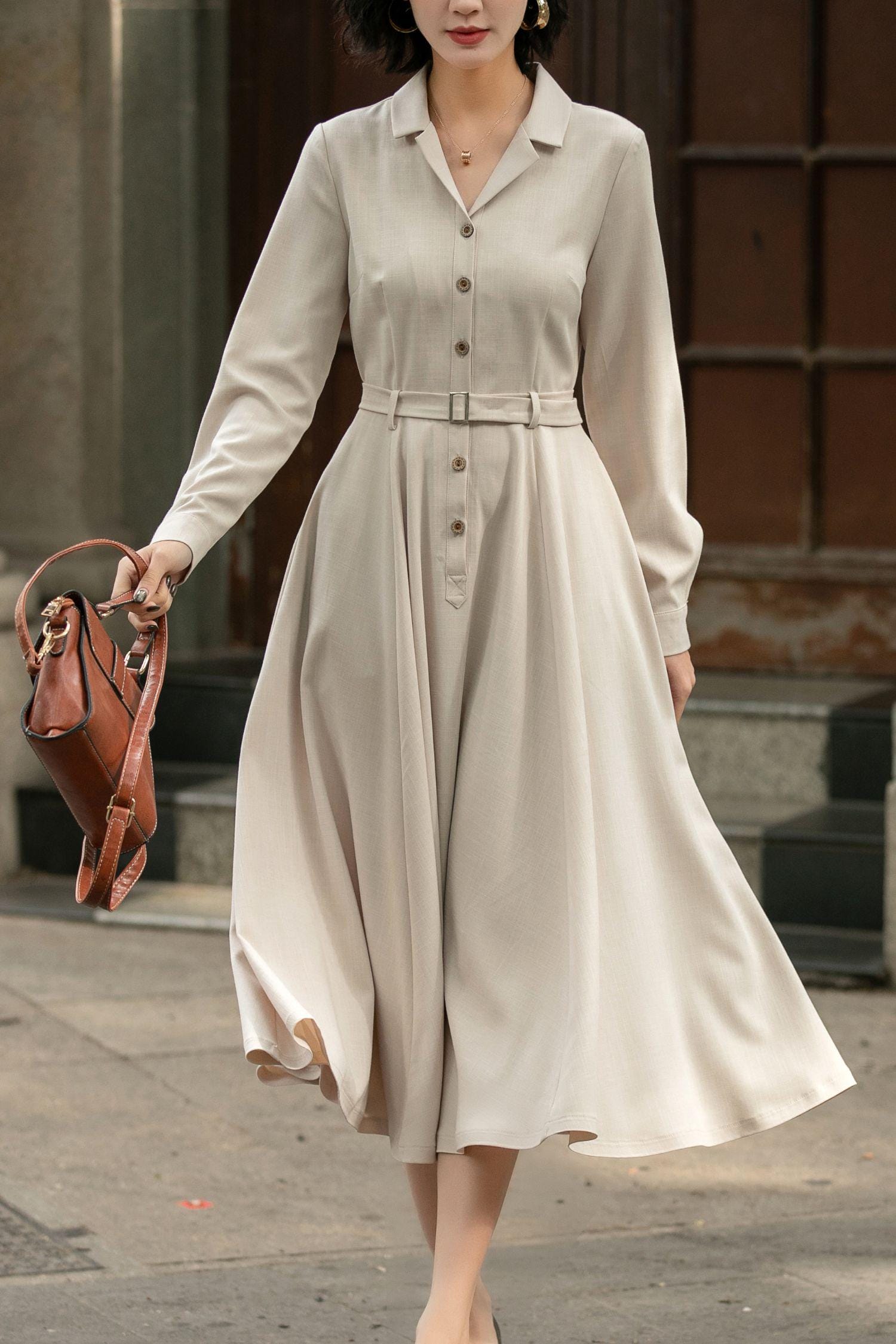 button up fall dress Generic Fall Dresses for Women 2024 Casual Trendy Cotton Linen Plus Size Long Sleeve Front Button Down Lapel Collar Tunic Shirt Shift Midi Tshirt Dress with Pockets, Small at Amazon Women's Clothing