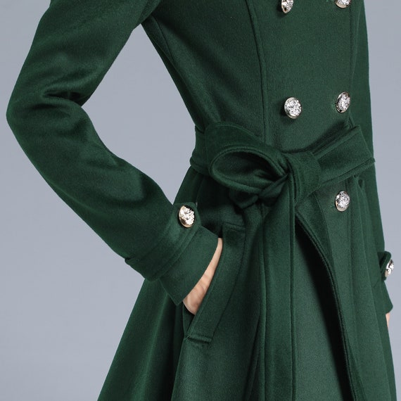 Green Long Wool Trench Coat with Hood 3212 Green Long Wool Trench Coat with Hood 3212