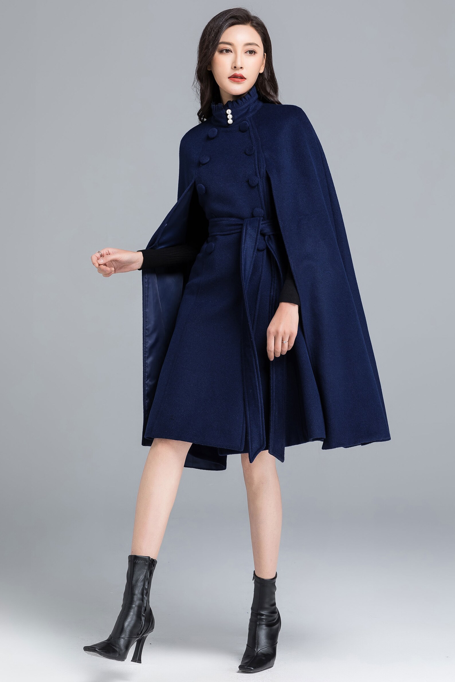 Winter Wool Cape Coat Women Long Wool Cape With Stand Collar Etsy UK