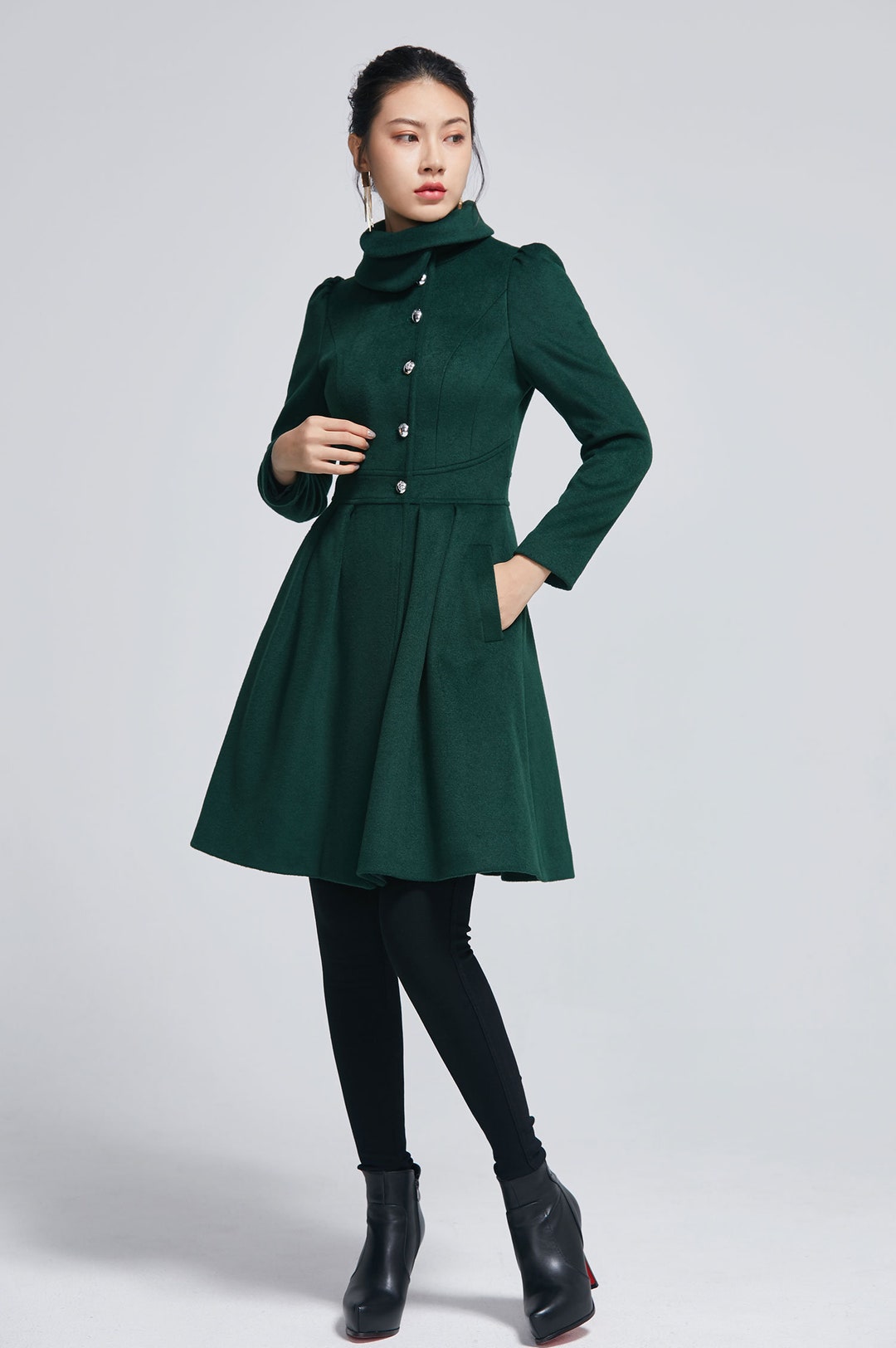 Princess Wool Coat Button Coat Fit and Flare Coat Elegant - Etsy